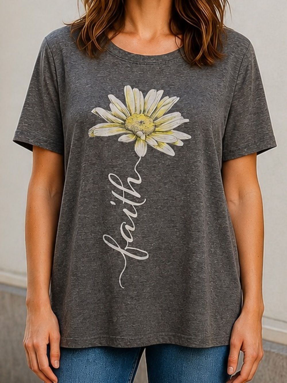 Delusional Daisy Faith Graphic Tee Gray Plus Size 1X Christian T-Shirt
